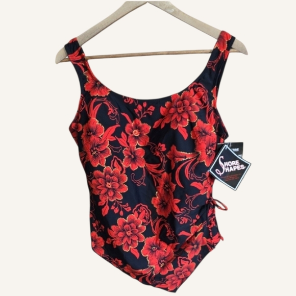 Shore Shapes Other - Shore Shapes Size 16 Floral Black/Red/Gold Tankini Swimsuit Top